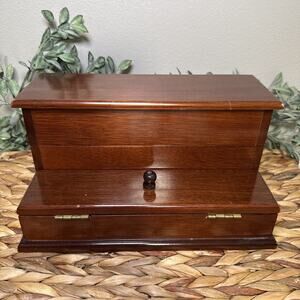 Bombay Company Wood Desk Organizer Valet Jewelry Box 1987 Taiwan Lift Top Vtg